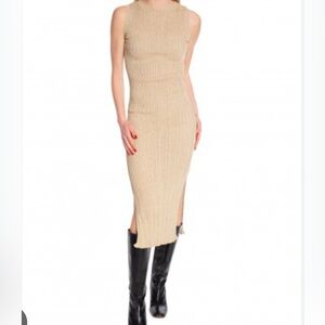 ALOHAS Cotton Ribbed Knit Maxi Dress in Camel